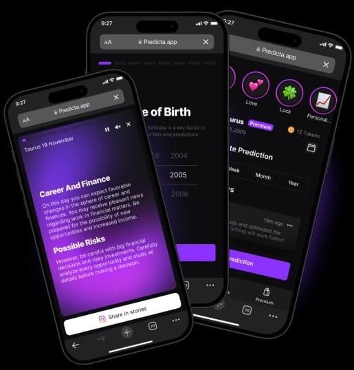 Three phones with predicta.app opened